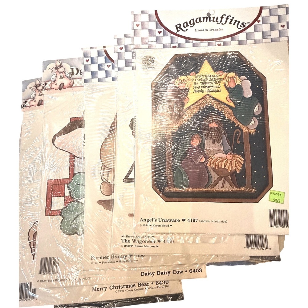 Vintage Daisy Kingdom Ragamuffins Iron On Transfers Lot 5 Christmas Cow Bunny